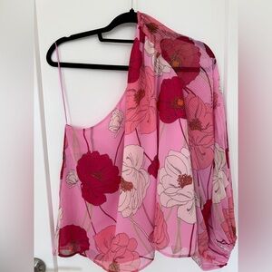 Express Pink Floral one shoulder blouse L